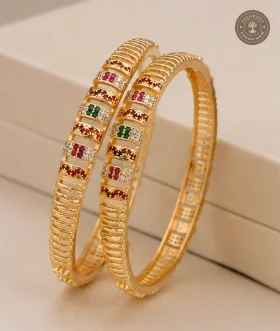 Daily Wear Gold-Tone Designer Bangles with Multicolour Stone Detailing