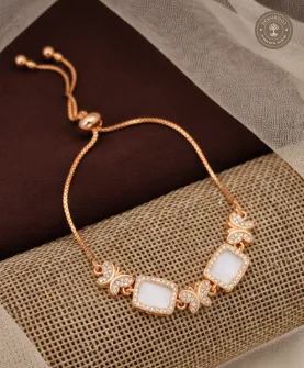 Rose Gold A.D. Stone Designer Bracelet with Rectangular Stone Charms