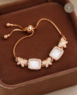 Rose Gold A.D. Stone Designer Bracelet with Rectangular Stone Charms