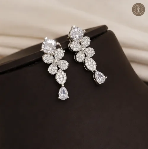 Celestia Bloom AD Diamond Silver-Tone Floral Necklace & Earrings Set