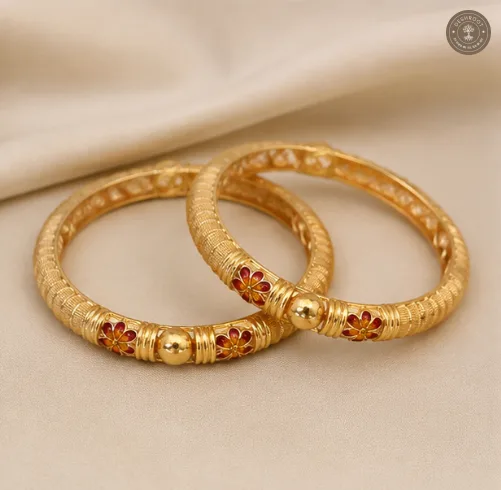 Floral Textured Gold-Tone Kada Bracelet