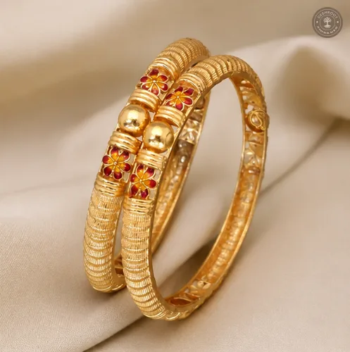 Floral Textured Gold-Tone Kada Bracelet