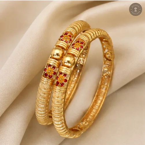 Floral Textured Gold-Tone Kada Bracelet