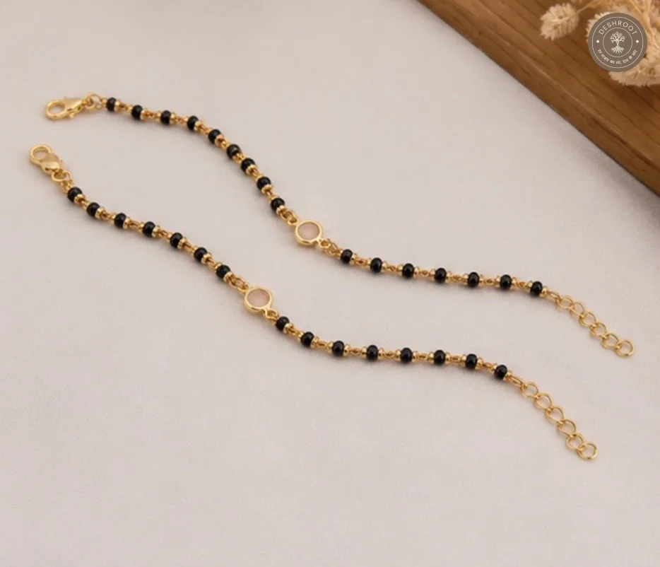 Fancy Golden Kids Size Black Beaded Nazariya