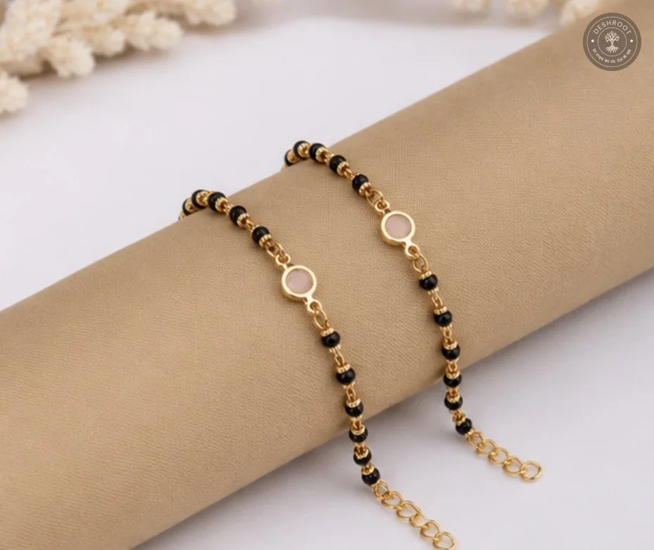 Fancy Golden Kids Size Black Beaded Nazariya