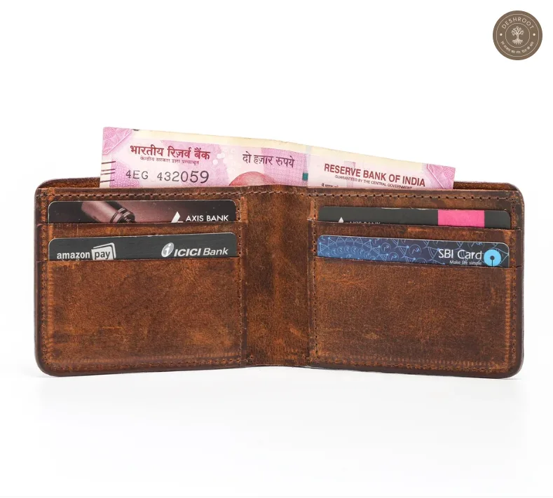 Classic Brown Textured Leather Bifold Wallet for Men