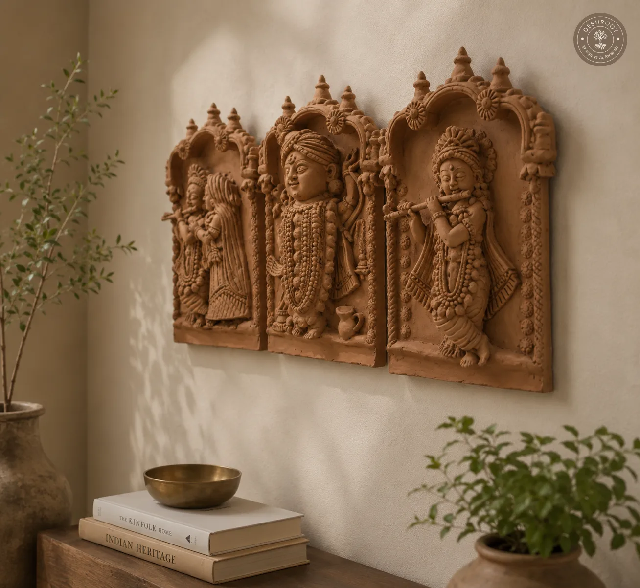 Rajasthani Terracotta Divine Trio Wall Panel