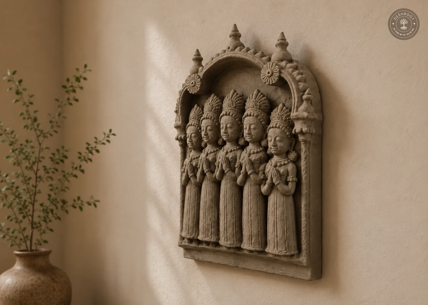 Rajasthani Handmade Terracotta Five Devotees Wall Relief Panel
