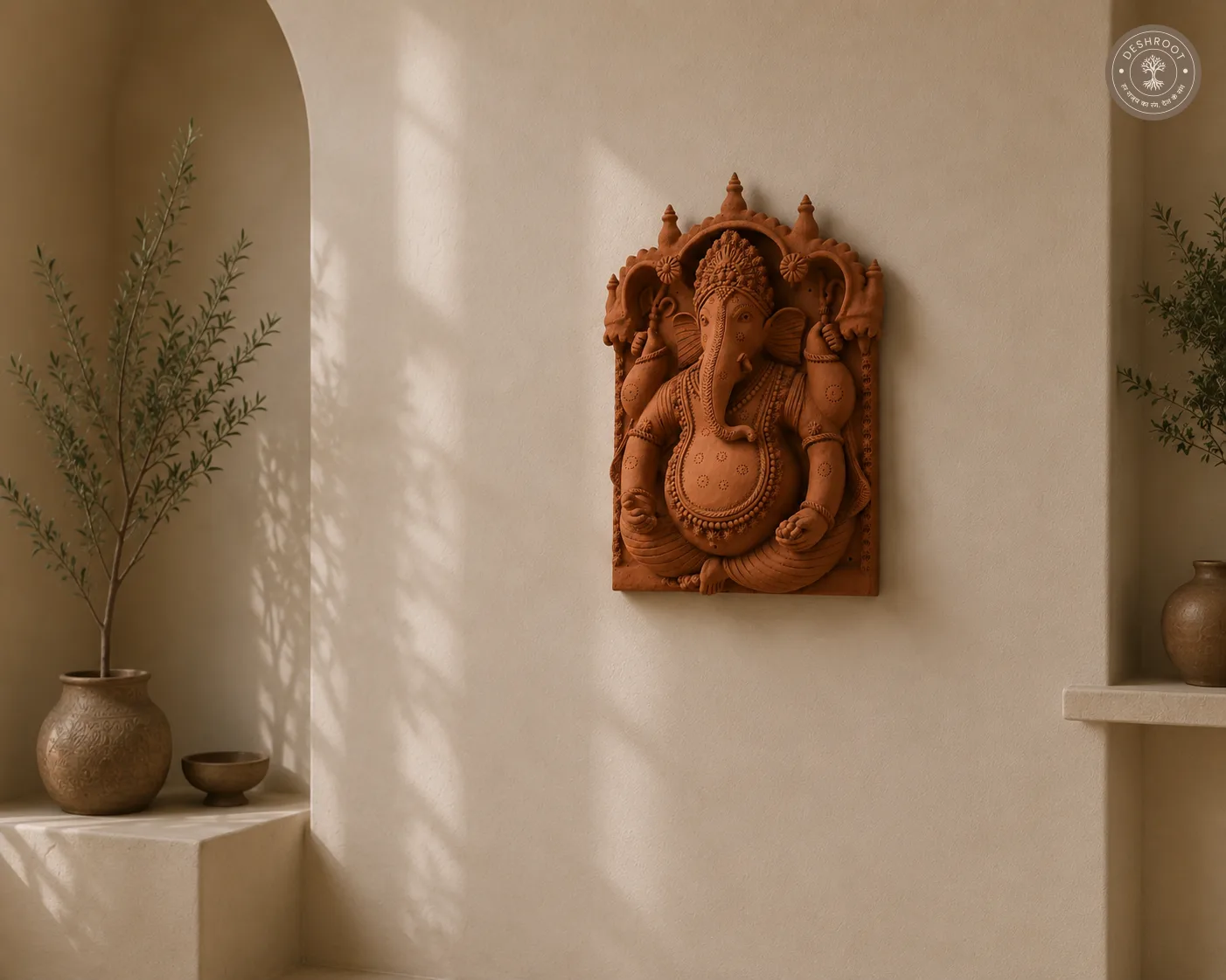 Handcrafted Terracotta Lord Ganesha Wall Panel – Rajasthani Clay Art