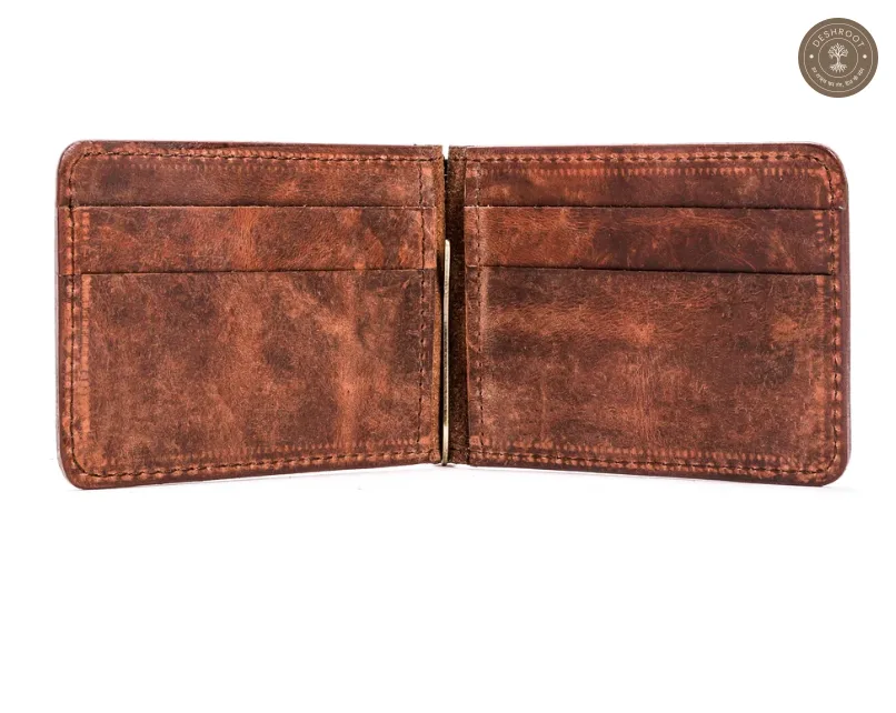 Brown Textured Leather Bifold Wallet for Men