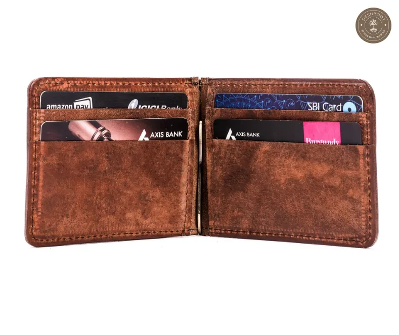 Brown Textured Leather Bifold Wallet for Men
