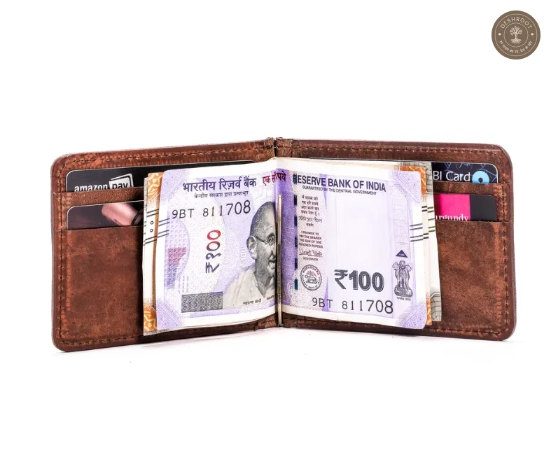 Brown Textured Leather Bifold Wallet for Men