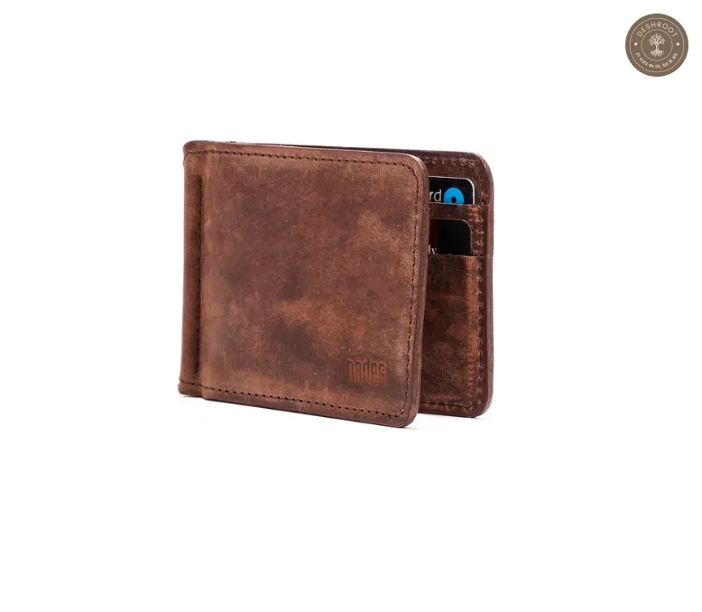 Brown Textured Leather Bifold Wallet for Men