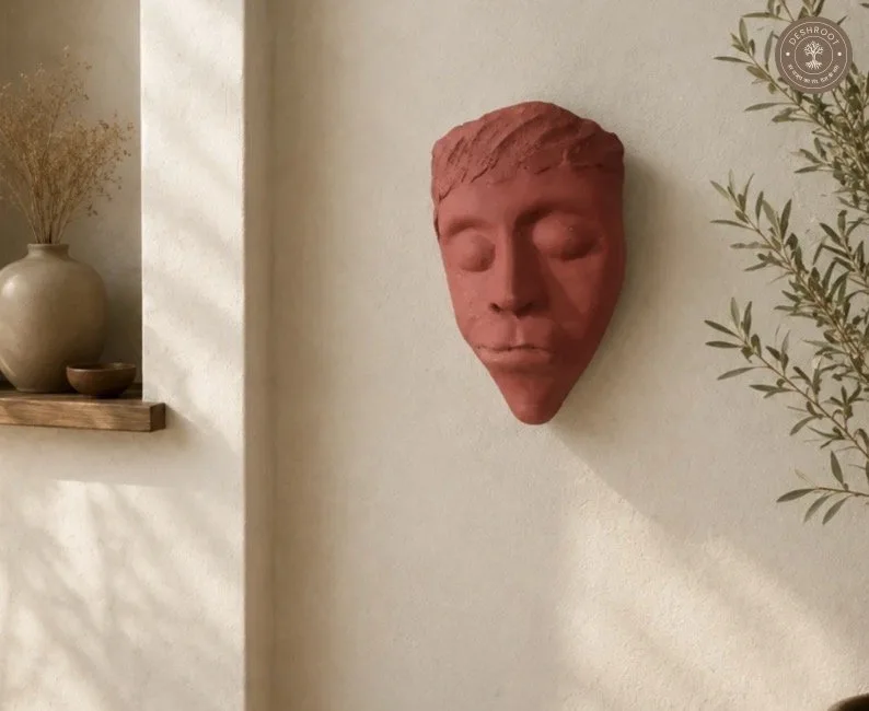 Handcrafted Terracotta Meditation Face Wall Mask