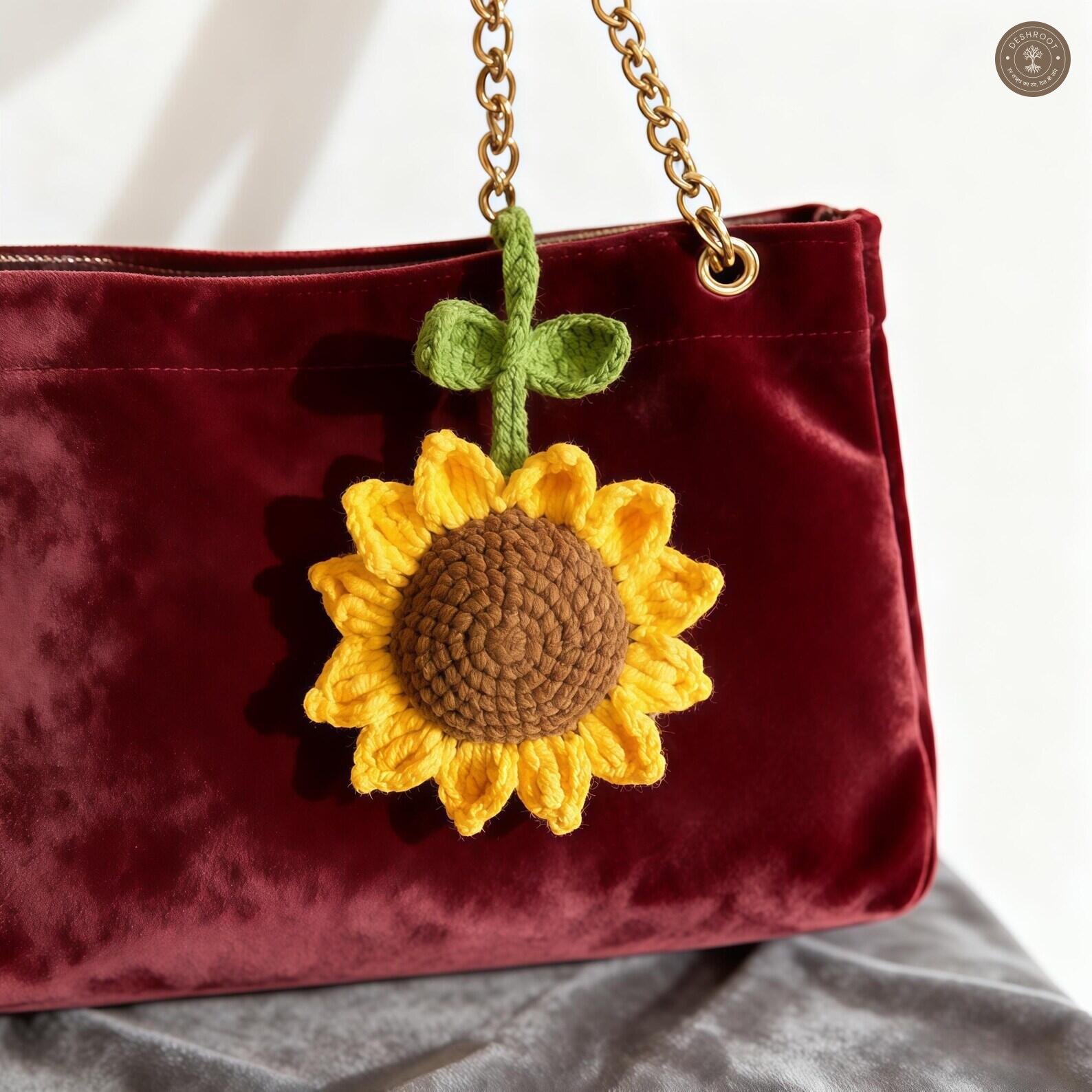 Handmade Crochet Sunflower Bag Charm