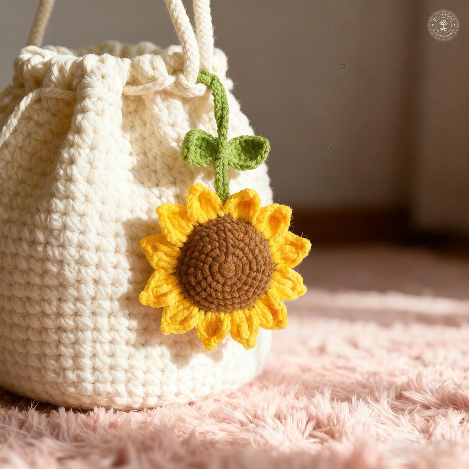 Handmade Crochet Sunflower Bag Charm