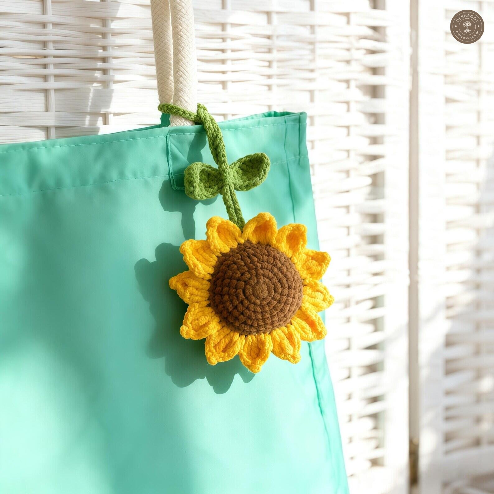 Handmade Crochet Sunflower Bag Charm