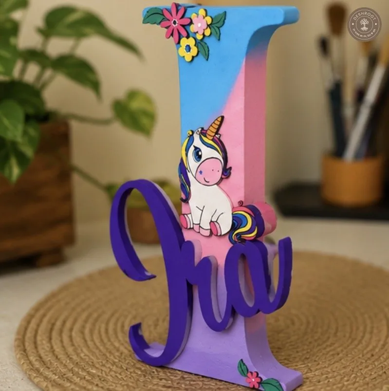 Hand-Painted Unicorn Name Letter Décor