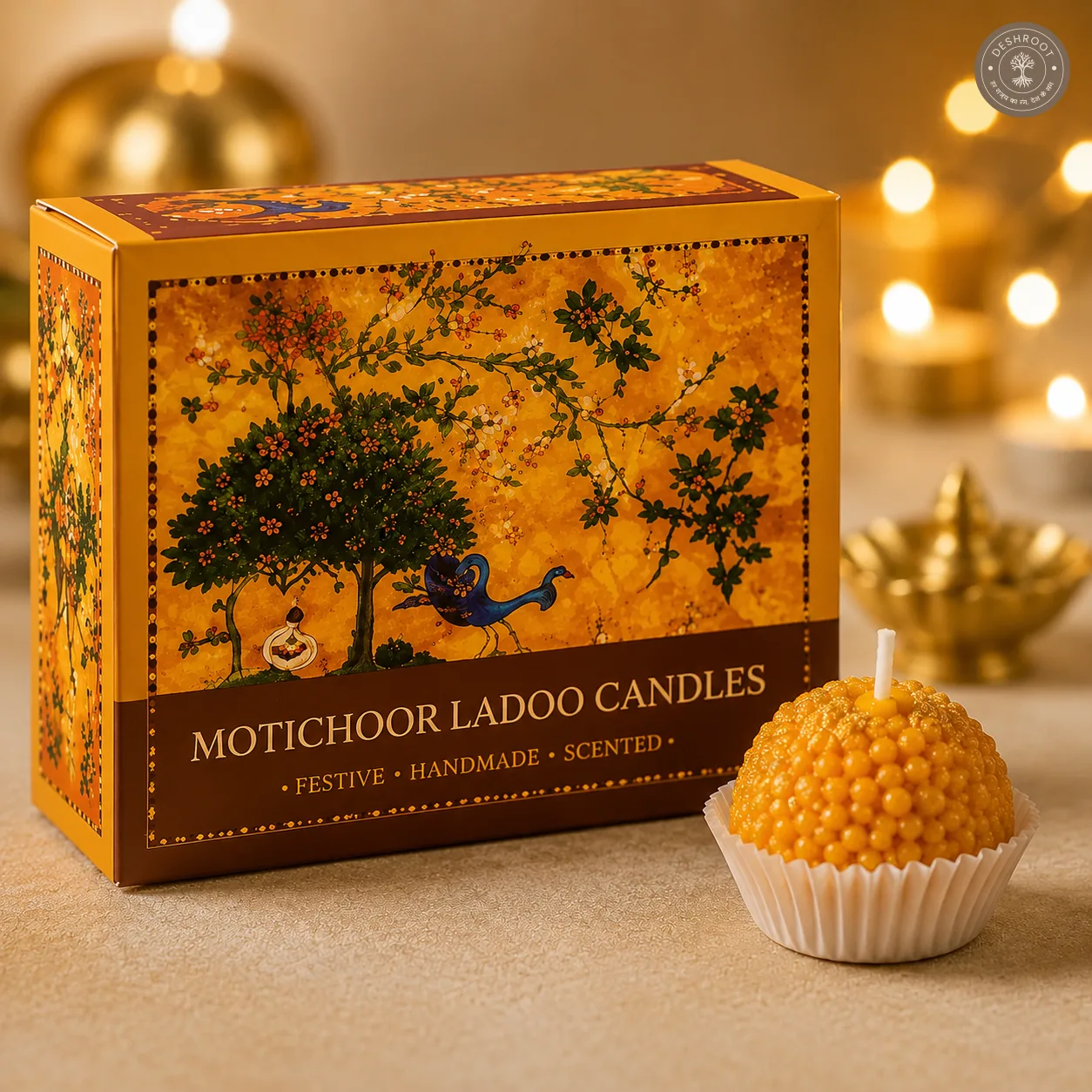 Motichoor Ladoo Candle Gift Set of 6 – Handmade Decorative Wax Candles