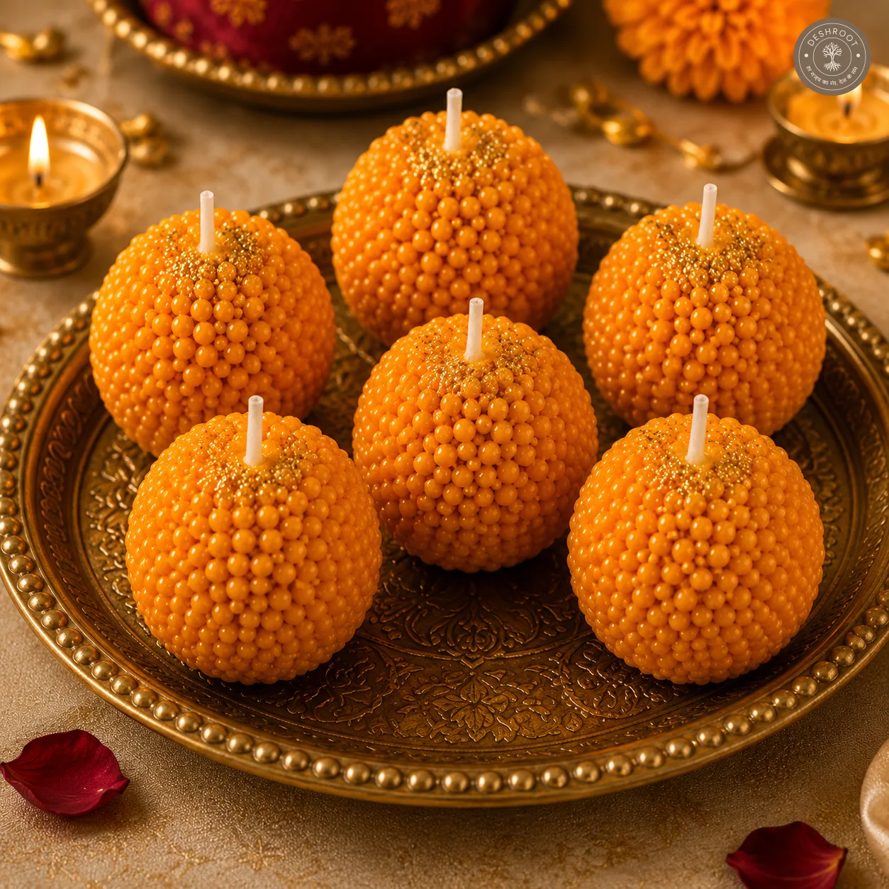 Motichoor Ladoo Candle Gift Set of 6 – Handmade Decorative Wax Candles