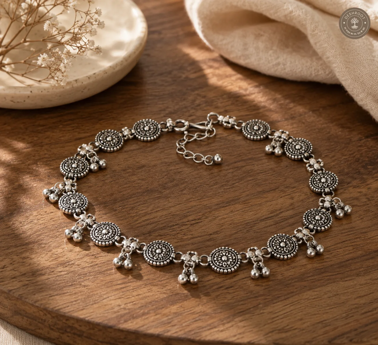 Silver oxidised anklet pair