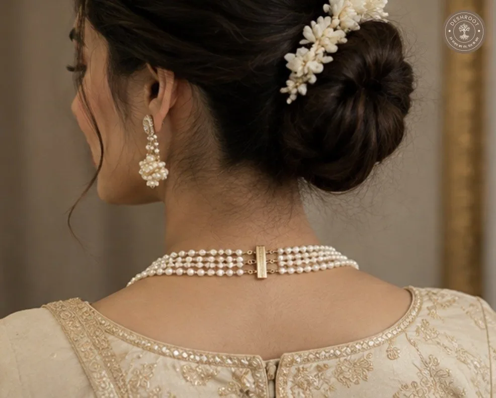 Elegant Multi-Strand Pearl choker & Earring Set