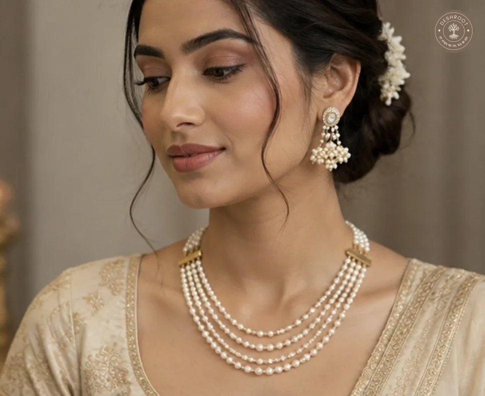 Elegant Multi-Strand Pearl choker & Earring Set