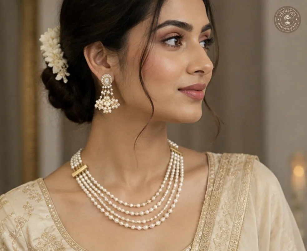 Elegant Multi-Strand Pearl choker & Earring Set