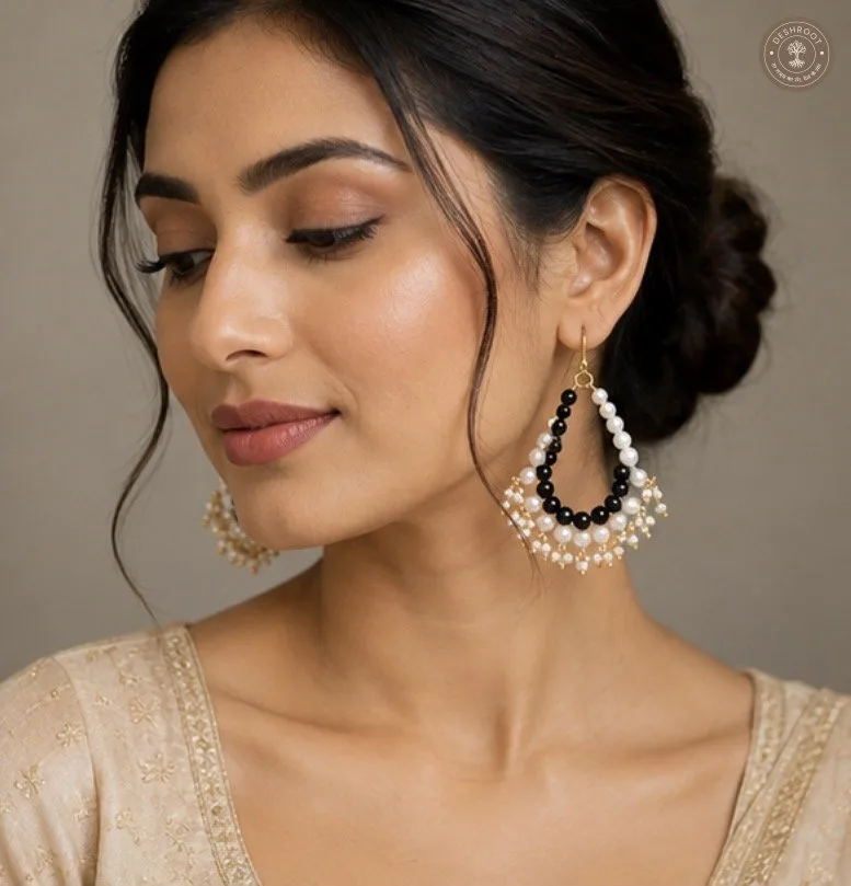 Black & White Pearl Beaded long Earrings