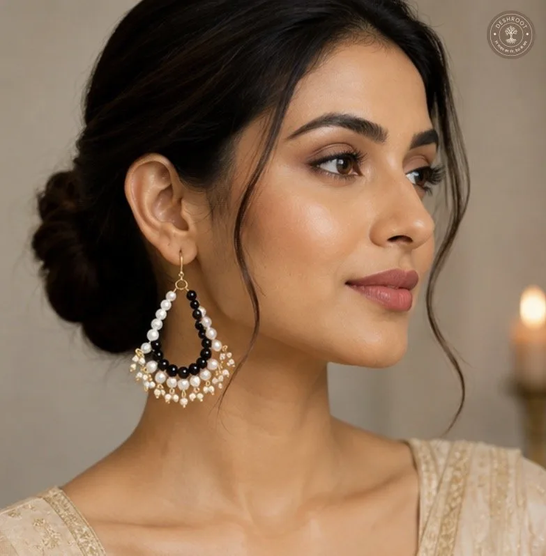 Black & White Pearl Beaded long Earrings