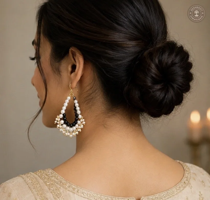Black & White Pearl Beaded long Earrings