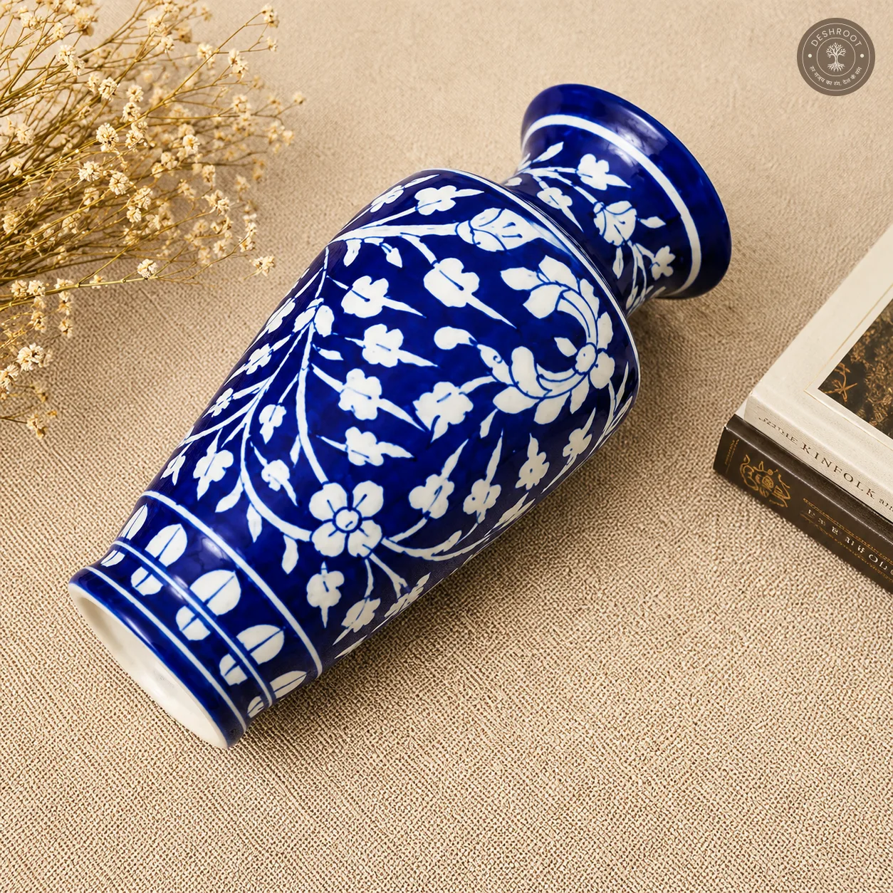 Handcrafted Jaipur Blue Pottery Floral Ceramic Vase
