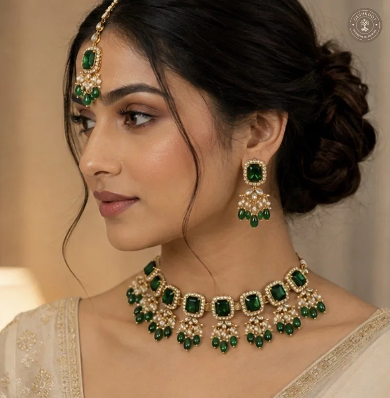 Emerald Pearl Royal Kundan Necklace set