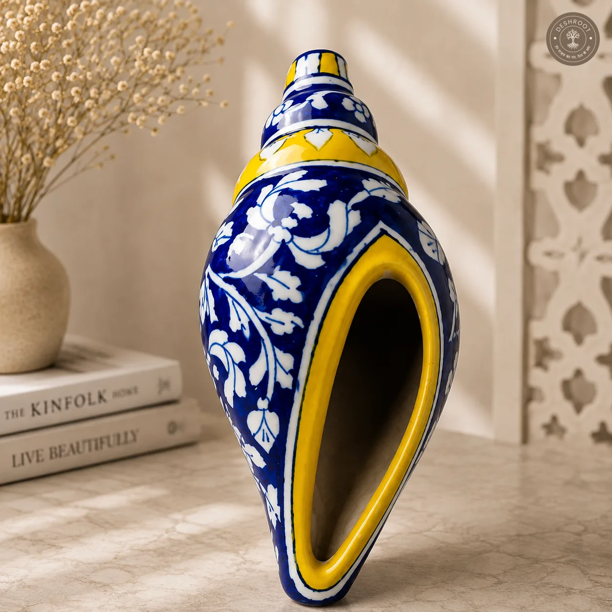 Handcrafted Blue Pottery Conch Shell