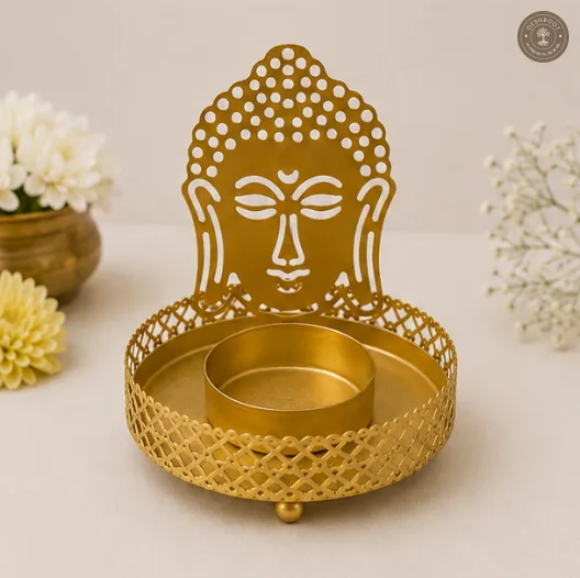 Golden Metal Buddha Shadow Diya Tea Light Candle Holder