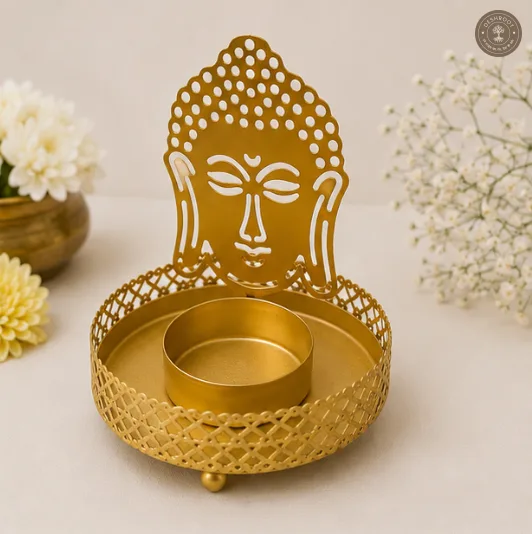 Golden Metal Buddha Shadow Diya Tea Light Candle Holder