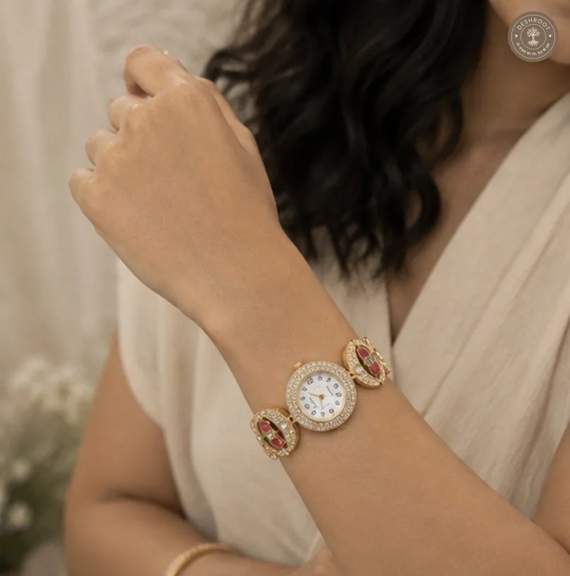 Royal Emerald Floral Kundan Watch