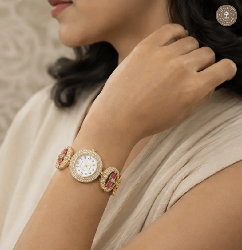Royal Emerald Floral Kundan Watch