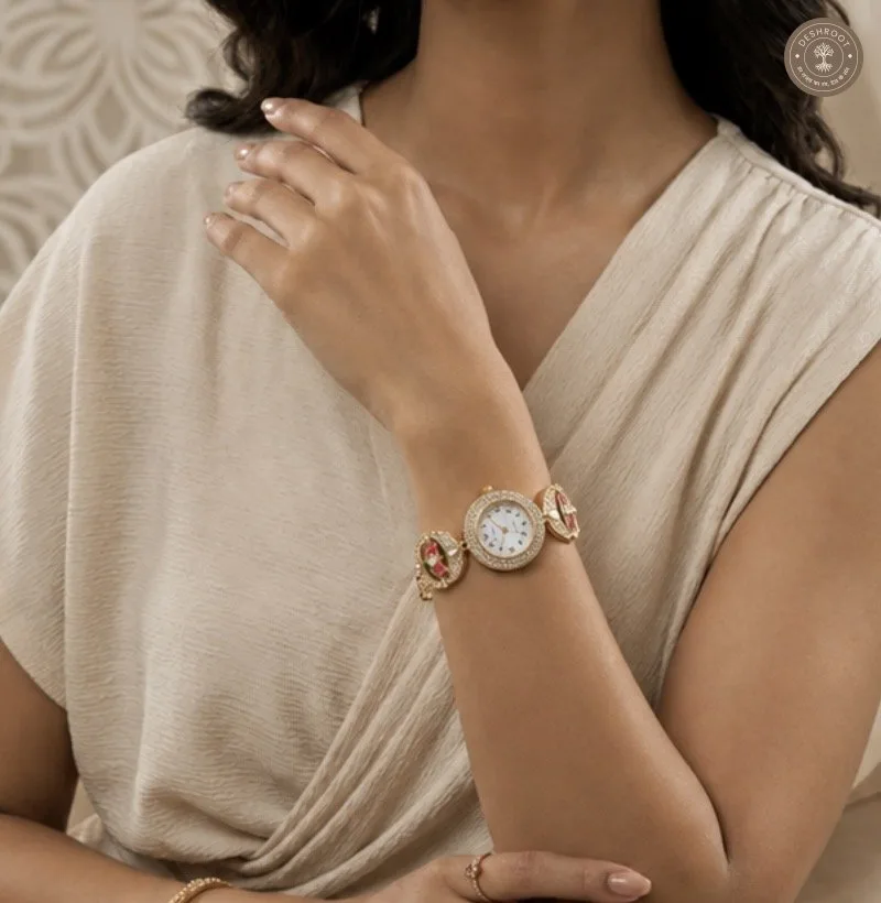 Royal Emerald Floral Kundan Watch
