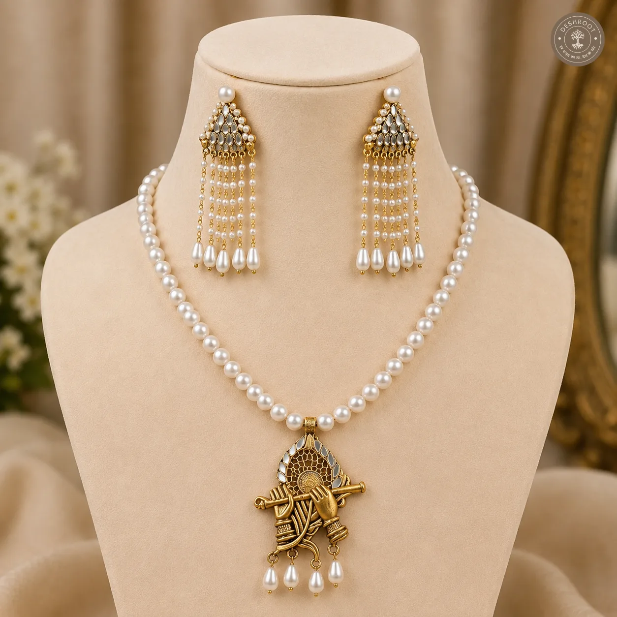 krishna pendant and long earrings set