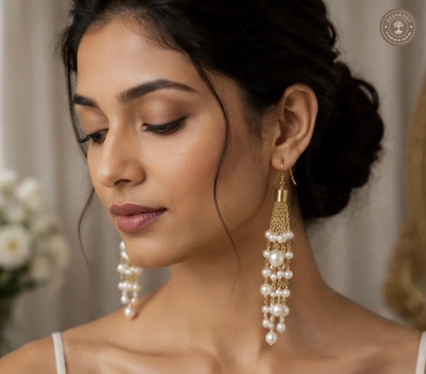 Pearl Cascade Gold Tassel Earrings