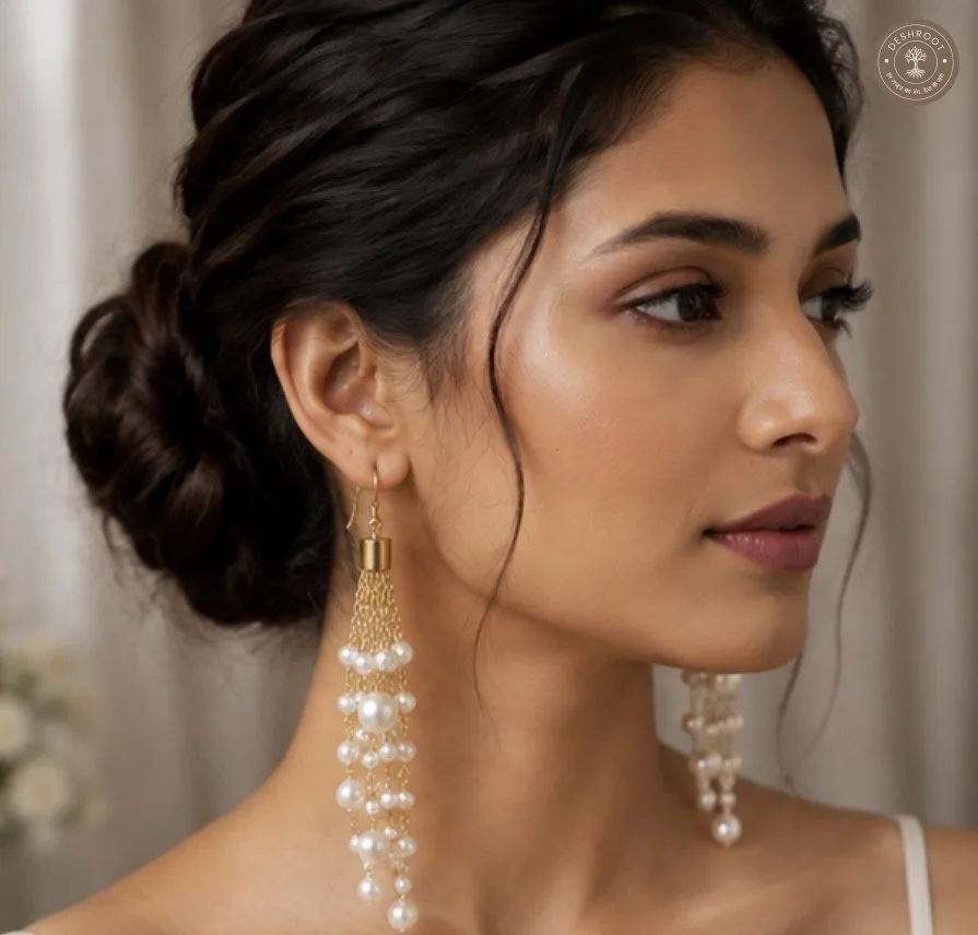 Pearl Cascade Gold Tassel Earrings