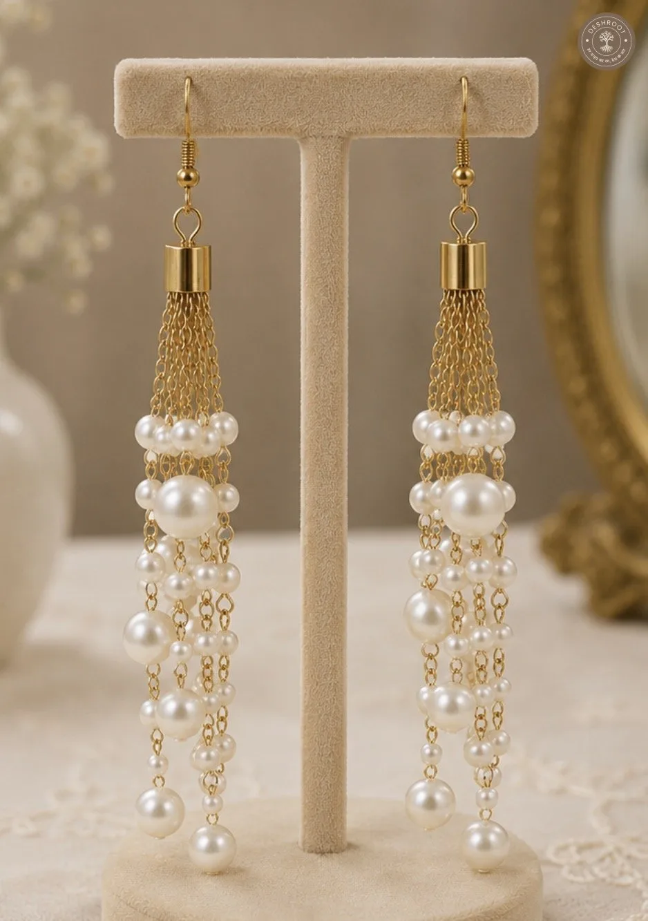 Pearl Cascade Gold Tassel Earrings