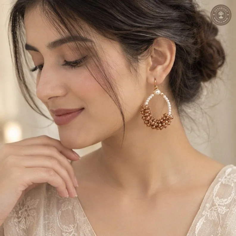 Pearl & glass Bead Hoop Earrings