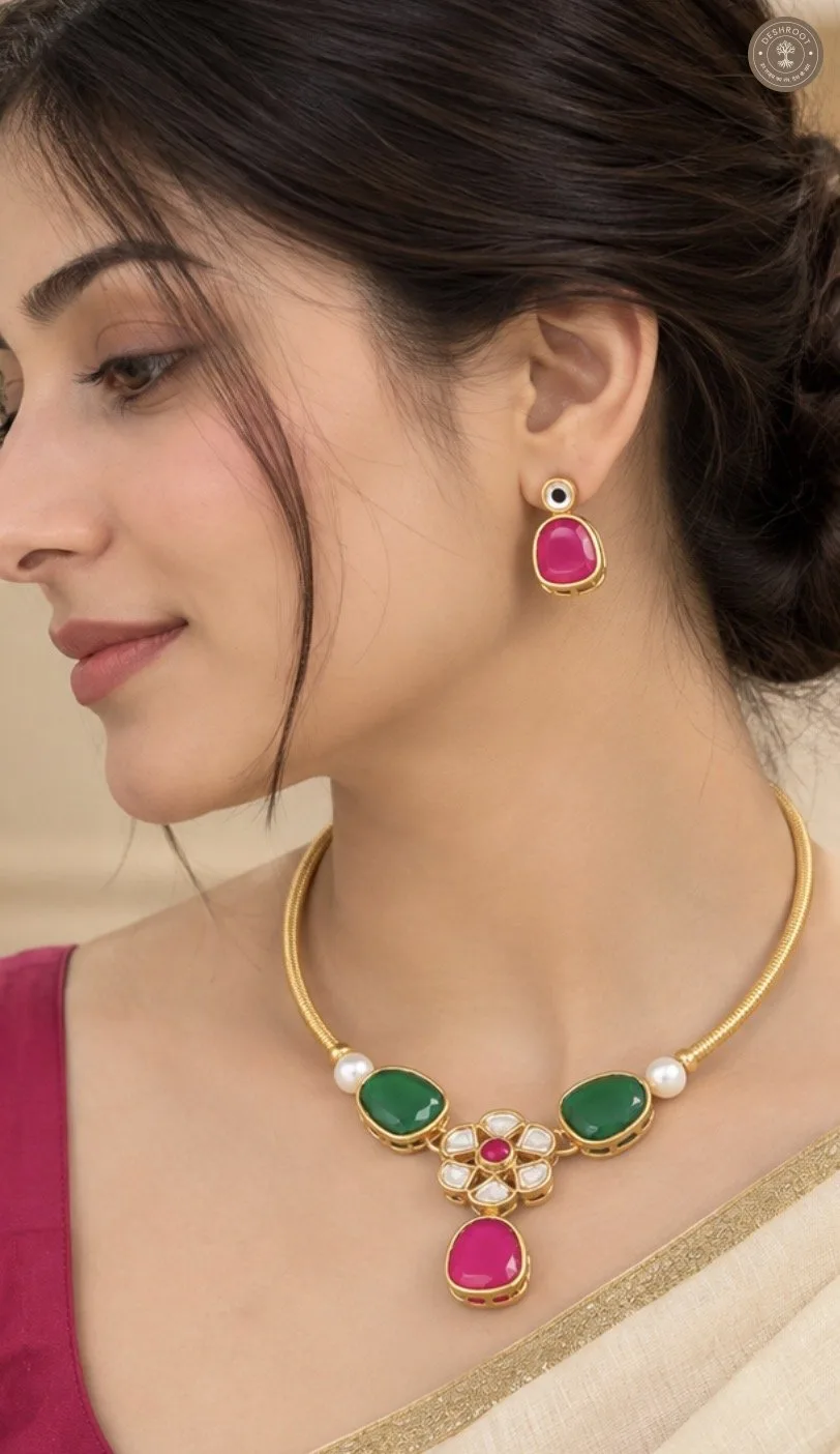 Emerald & Ruby Kundan-Inspired Necklace Set