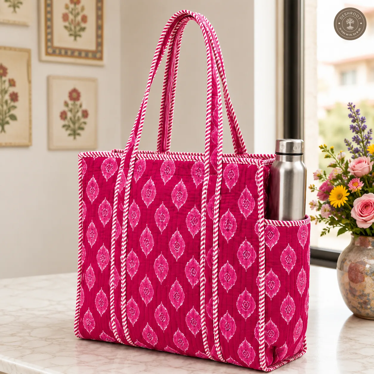 Pink Ikat Printed Multipurpose Shoulder Bag for Women