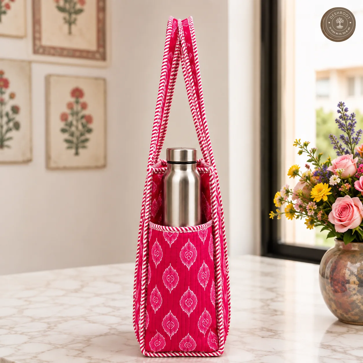 Pink Ikat Printed Multipurpose Shoulder Bag for Women