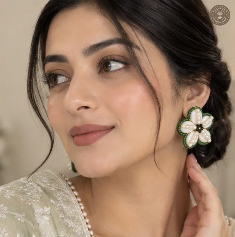 Emerald Pearl Floral Kundan Earrings
