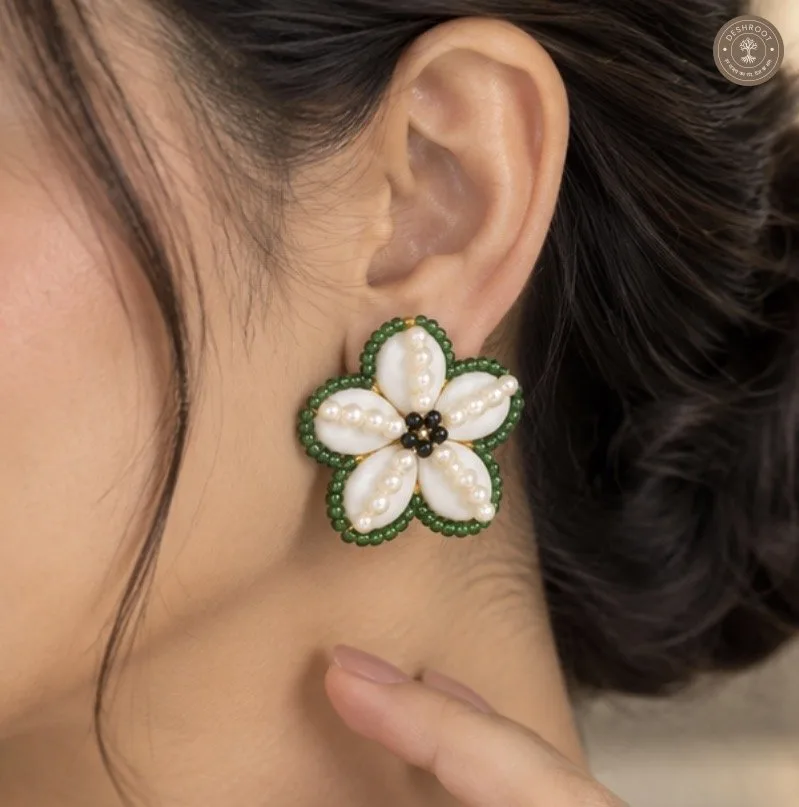 Emerald Pearl Floral Kundan Earrings