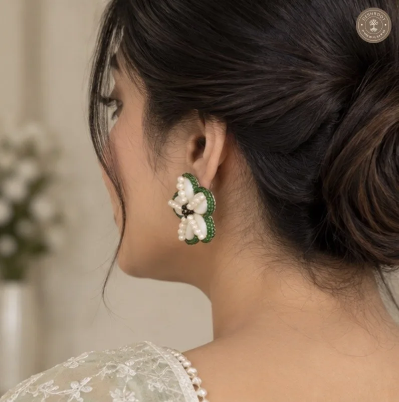Emerald Pearl Floral Kundan Earrings